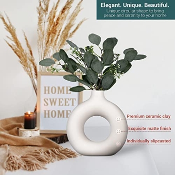 White Ceramic Donut Vase for Modern Home Decor