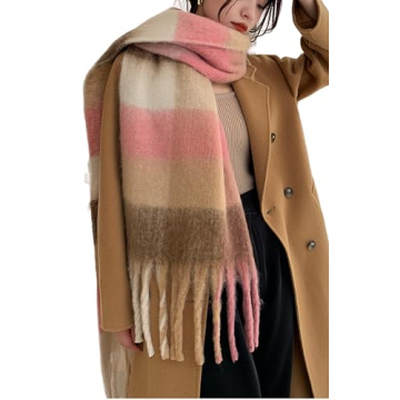 Wander Agio Plush Thick Winter Scarf - Cozy Multicolor Plaid Shawl