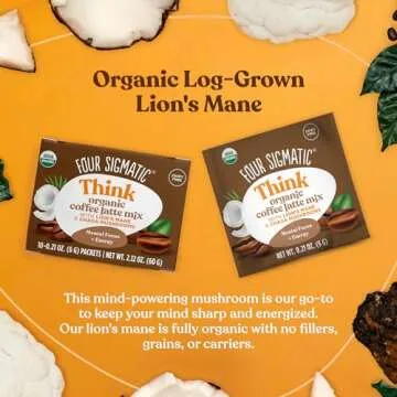 Mushroom Coffee Latte by Four Sigmatic | Daily Dose Alternative | Organic Instant Coffee Latte Mix with Lion's Mane, Chaga Mushrooms & Coconut Milk Powder | Keto & Dairy-Free | 10 Count