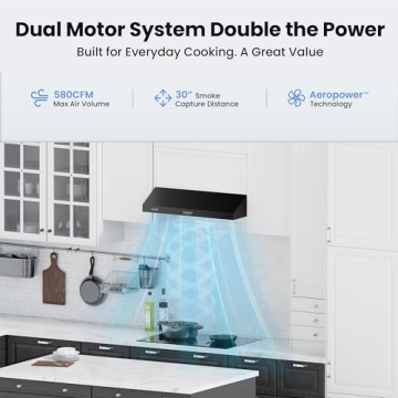 VIKIO HOME Under Cabinet Range Hood 30 Inch with 580 CFM Dual-Motor and LED Lights