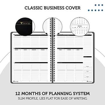 Planner Pad Spiral Bound 3-Tier Funnel Down Organizer, January 2022 Start, Black Cover/Black Ink, 6 3/4" x 8 1/2"