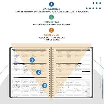 Planner Pad Spiral Bound 3-Tier Funnel Down Organizer, January 2022 Start, Black Cover/Black Ink, 6 3/4" x 8 1/2"