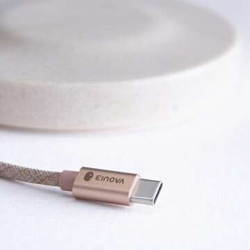 EINOVA Classic Stone - Marble Wireless Charger Designed in Italy, Wireless Charging Pad | Integrated 6 ft USB-C Cable | Smartphones, Wireless Earbuds, Smartwatches - Cream Marble