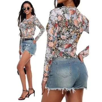 BemorRun Floral Mesh Crop Top for Women Stylish Versatile