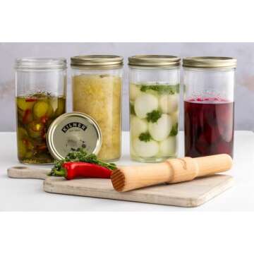 Kilner Wide Mouth Preserve Jar 1L (1000ml) Glass Storage Jar with Vacuum Seal Lid Ideal for Large Whole Fruits Vegetables Pickles Jams