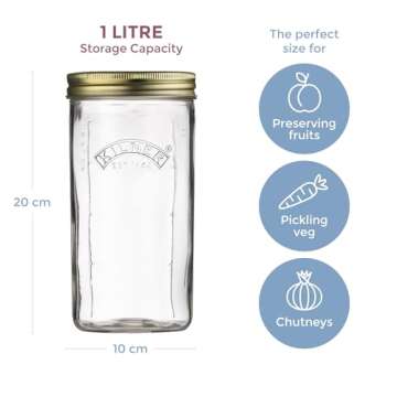 Kilner Wide Mouth Preserve Jar 1L (1000ml) Glass Storage Jar with Vacuum Seal Lid Ideal for Large Whole Fruits Vegetables Pickles Jams