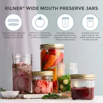 Kilner Wide Mouth Preserve Jar 1L (1000ml) Glass Storage Jar with Vacuum Seal Lid Ideal for Large Whole Fruits Vegetables Pickles Jams