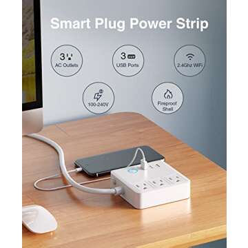 GHome Smart Plug Power Strip, WiFi Surge Protector Outlet Extender Work with Alexa, Google Home, APP Control, Timer Function, Wall Outlet with 3 USB Ports, 3 Outlets, Adapter Plug Extender,10A/1200W
