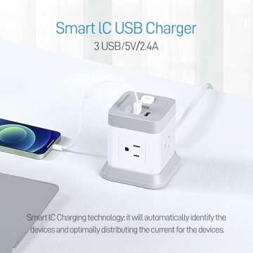 Power Strip with USB: Compact & Safe 4 Outlet Charger