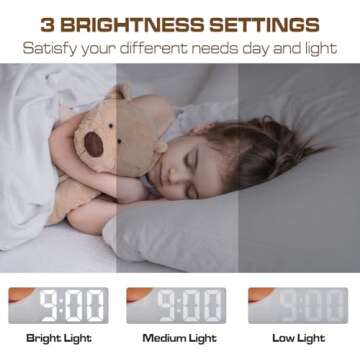 Königswerk Small Digital Alarm Clock, Mirror Surface LED Electronic Clocks with Large Display, Adjustable Brightness and Snooze Model for Bedroom, Desk, Office, White Digit