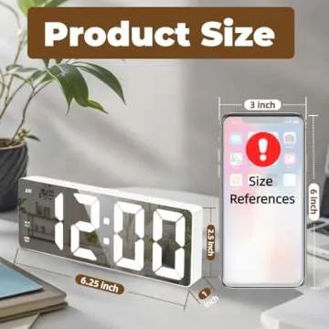 Königswerk Small Digital Alarm Clock, Mirror Surface LED Electronic Clocks with Large Display, Adjustable Brightness and Snooze Model for Bedroom, Desk, Office, White Digit
