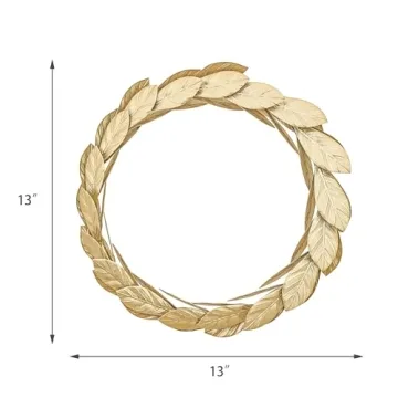 Gold Leaves Metal Wreath Wall Decor for Front Door,13 inch Door Wreath for Christmas,Window,Wedding,Party Decoration