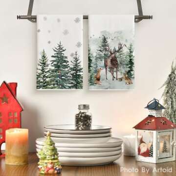 Artoid Mode Elk Trees Snow Hello Winter Kitchen Towels Dish Towels, 18x26 Inch Seasonal Christmas De...