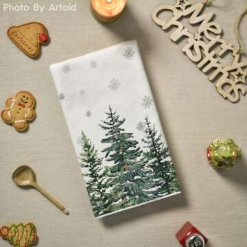 Artoid Mode Elk Trees Snow Hello Winter Kitchen Towels Dish Towels, 18x26 Inch Seasonal Christmas Decoration Hand Towels Set of 2