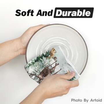 Artoid Mode Elk Trees Snow Hello Winter Kitchen Towels Dish Towels, 18x26 Inch Seasonal Christmas Decoration Hand Towels Set of 2