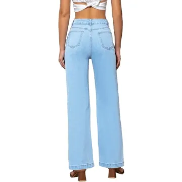 ETTELO Womens Jeans Mid Waisted Straight Leg Loose Stretchy Lightweight Tummy Control Trendy Jeans for Women 2025 (US, Numeric, 6, Regular, Regular, Light Blue)
