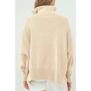 Imily Bela Womens Tunic Sweater Fall Long Sleeve 1/4 Zip Pullover Sweaters Oversized Slouchy Ribbed Knit Sweatshirt with Slit Apricot