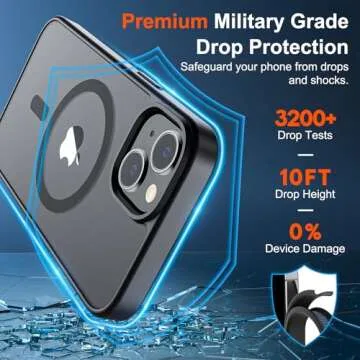 SUPFINE Magnetic for iPhone 15 Case (Compatible with MagSafe) (10 FT Military Grade Drop Protection) Slim Translucent Matte Shockproof with Anti-Fingerprint Phone Case, Black