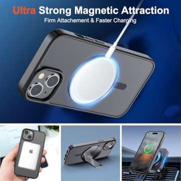 SUPFINE Magnetic for iPhone 15 Case (Compatible with MagSafe) (10 FT Military Grade Drop Protection) Slim Translucent Matte Shockproof with Anti-Fingerprint Phone Case, Black