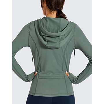CRZ YOGA Women's Brushed Full Zip Hoodie Jacket Sportswear Hooded Workout Track Running Jacket with Zip Pockets Grey Sage X-Small