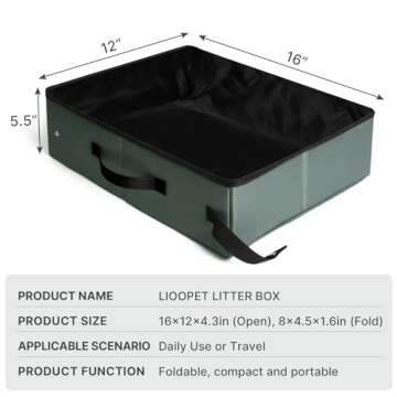 Portable Litter Box Without lid, Leak-Proof Travel Litter Box for Cat, Collapsible Cat Litter Box 16...