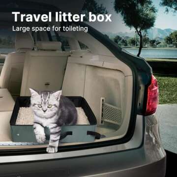 Portable Litter Box Without lid, Leak-Proof Travel Litter Box for Cat, Collapsible Cat Litter Box 16x12x4.3inches Great for Travel Hotel Stays and Road Trip