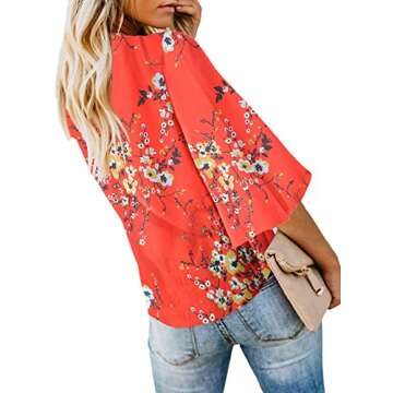 Chic Floral Print V Neck Blouse for Women - Casual Boho Tops
