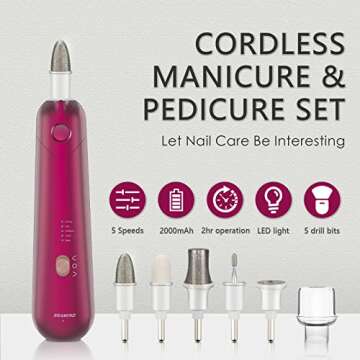 Professional Manicure Pedicure Set, Cordless Electric Nail File Kit, Rechargeable Nail Grinder for T...