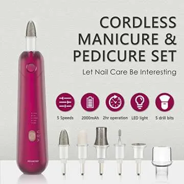 Professional Manicure Pedicure Set, Cordless Electric Nail File Kit, Rechargeable Nail Grinder for T...
