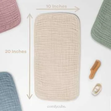 Comfy Cubs Muslin Burp Cloths Set (20”X10”, Pack of 10) - Large, 6-Layer, Ultra Absorbent 100% Cotton for Baby Spit-Up, Drool, and Messes - Soft, Gentle - Great, (Sand)