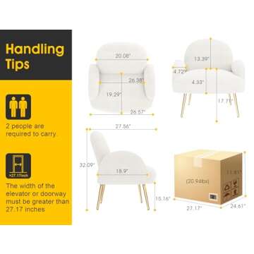 Dewhut Modern Sherpa Boucle Accent Chair, Upholstered Arm Vanity Chair with Metal Legs for Corner, F...