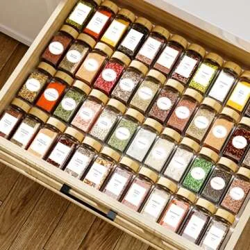 24 Glass Spice Jars with Bamboo Lids for Kitchen Organization