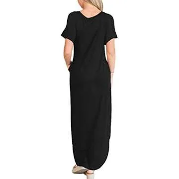 ANRABESS Women's Summer Casual Loose Short Sleeve Long T Shirt Dress Split Maxi Beach Sundress Travel Vacation Outfits Black Large