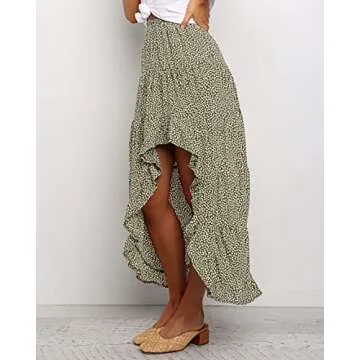 BTFBM Summer Boho Floral Print Maxi Skirt for Women