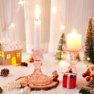 Maxcheck Set of 6 Clear Candlestick Holders Taper Glass Candle Holder Decorative Candle Stand for We...