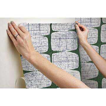 RoomMates RMK11619RL Mid-Century Beads Green and White Peel and Stick Wallpaper