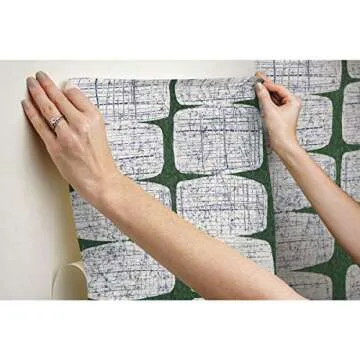 RoomMates RMK11619RL Mid-Century Beads Green and White Peel and Stick Wallpaper