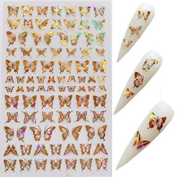 Butterfly Nail Art Decals Sticker Nail Art Supplies Gold Nail Art Adhesive Sticker Holographic Laser Butterfly Design Nail Foil 3D Luxury Butterflies Sticker for Acrylic Nails Decorations