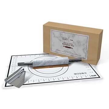 Fistukit White Marble Rolling Pin with Stainless Steel Handles Set - Gift Box Included