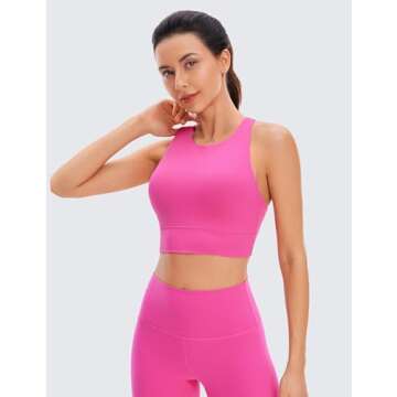 CRZ YOGA Womens Butterluxe Strappy High Neck Longline Sports Bra - Wireless Criss Cross Back Padded ...