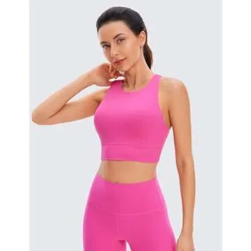 CRZ YOGA Womens Butterluxe Strappy High Neck Longline Sports Bra - Wireless Criss Cross Back Padded ...
