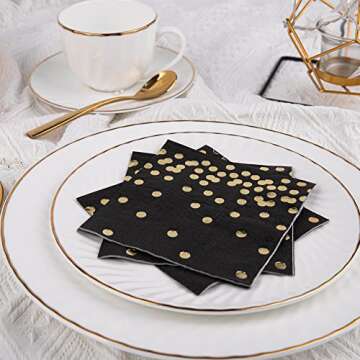 Elegant Black Cocktail Napkins with Gold Foil Design