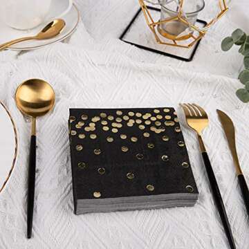 Elegant Black Cocktail Napkins with Gold Foil Design
