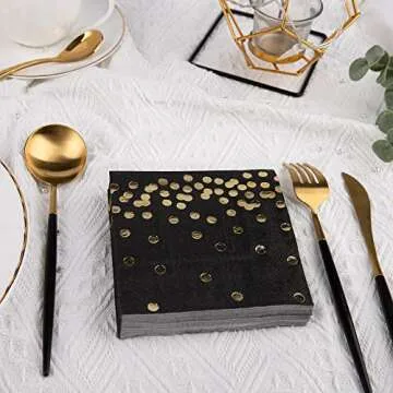 Elegant Black Cocktail Napkins with Gold Foil Design