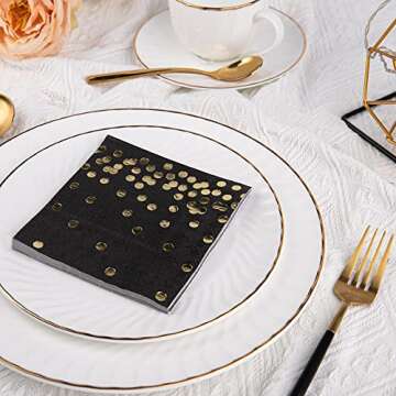 Elegant Black Cocktail Napkins with Gold Foil Design