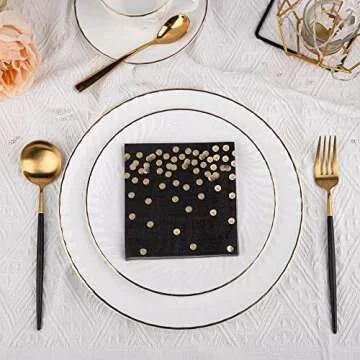 Elegant Black Cocktail Napkins with Gold Foil Design