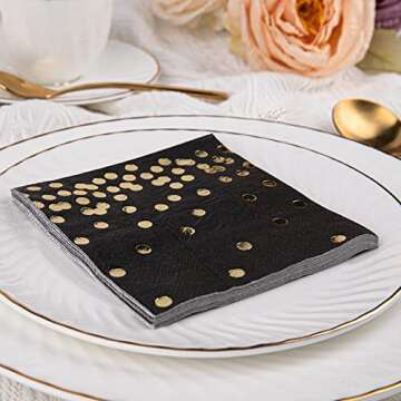 Elegant Black Cocktail Napkins with Gold Foil Design