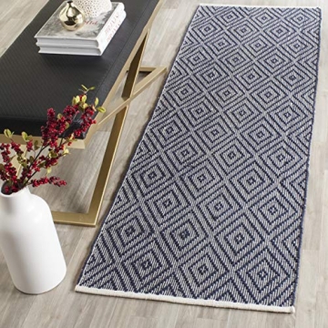 SAFAVIEH Montauk Collection Runner Rug - 2'3" x 7', Navy & Ivory, Handmade Trellis Cotton, Ideal for...