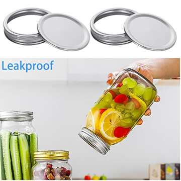 48Pcs Wide Mouth Canning Lids and Rings for Easy Sealing