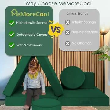 MeMoreCool 8-Piece Modular Kids Play Couch – Green Convertible Foam Toddler Sofa for Playroom, Fold-Out Baby Couch Play Set